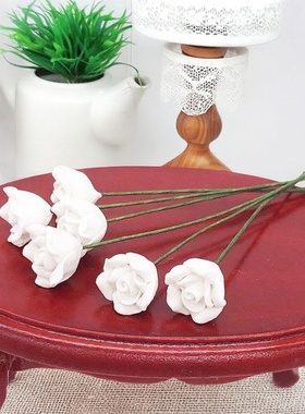 1:12迷你娃娃屋dollhouse场景摆件花束玫瑰白玫瑰月季花bjd配件