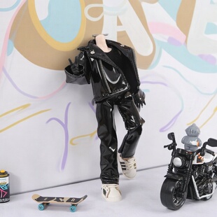 雾岛 大12分bjd娃娃衣服阿巳6寸兵人机车服p10拉链皮衣gsc素体