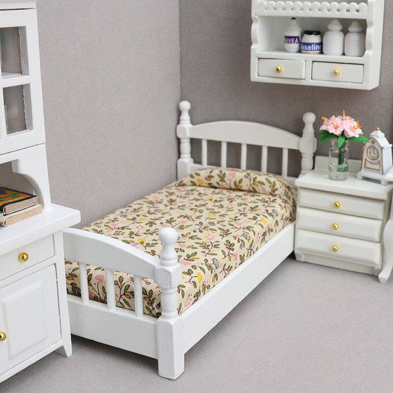 1:12微缩迷你娃娃屋dollhouse卧室家具摆件ob11仿真模型单人小床