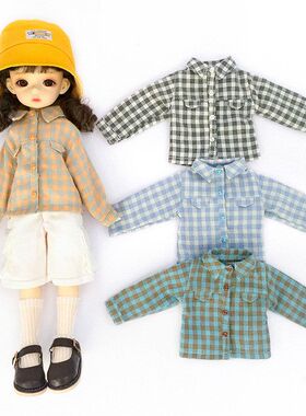 BJD 6分30cm娃娃 娃衣上衣百搭格子衬衫 休闲长袖衣服 yosd 衬衣