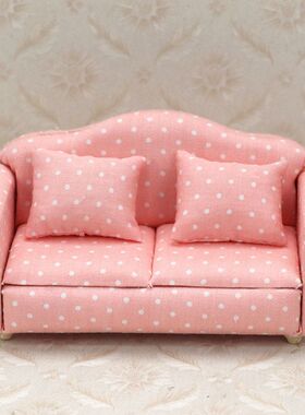 1:12迷你娃娃屋家具dollhouse沙发OB11客厅摆件微缩双人沙发模型