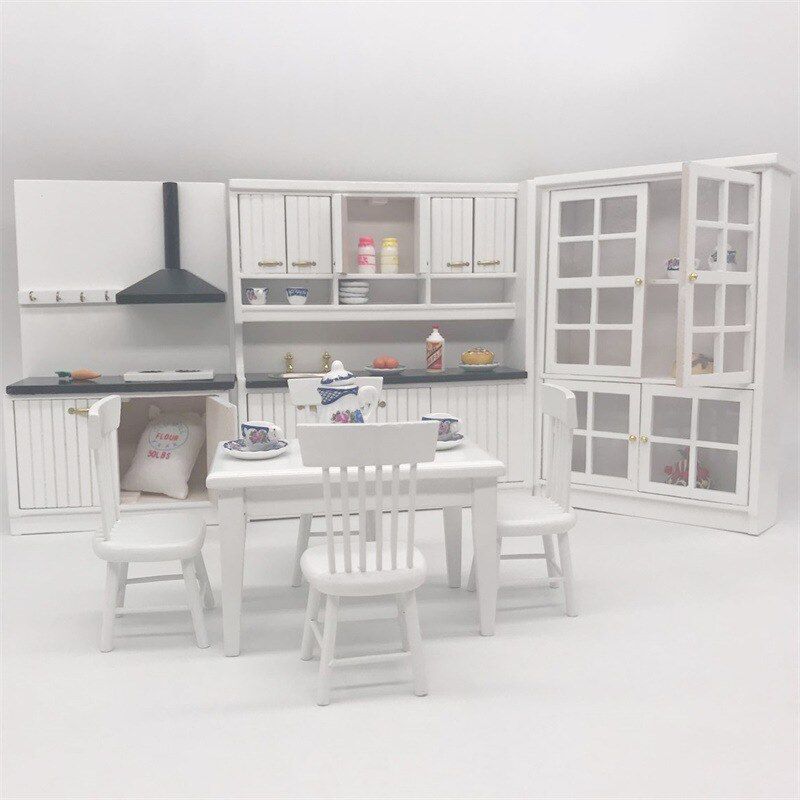 1:12迷你家具娃娃屋dollhouse厨房餐桌椅门柜套装12分bjd模型ob11