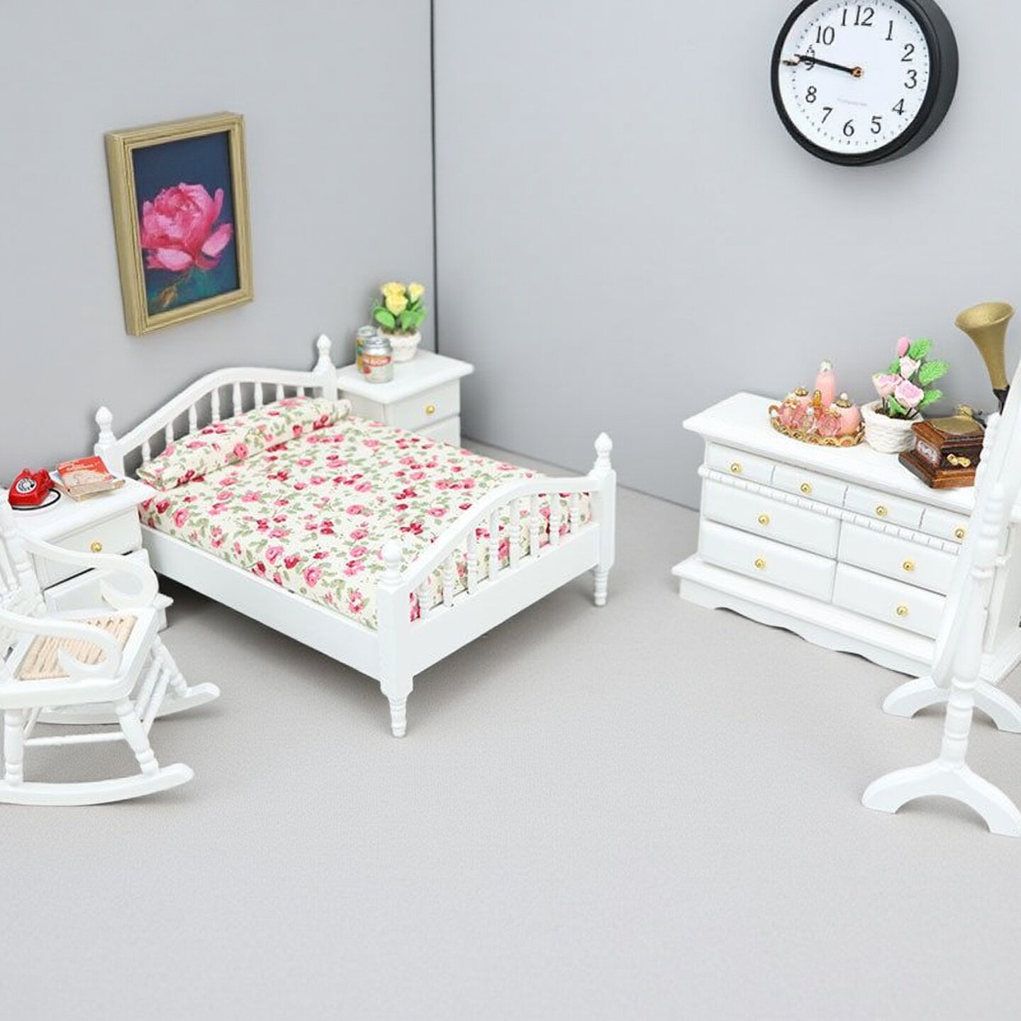 1:12迷你娃娃屋卧室套装6套dollhouse 12分娃娃用摆件ob11床镜子