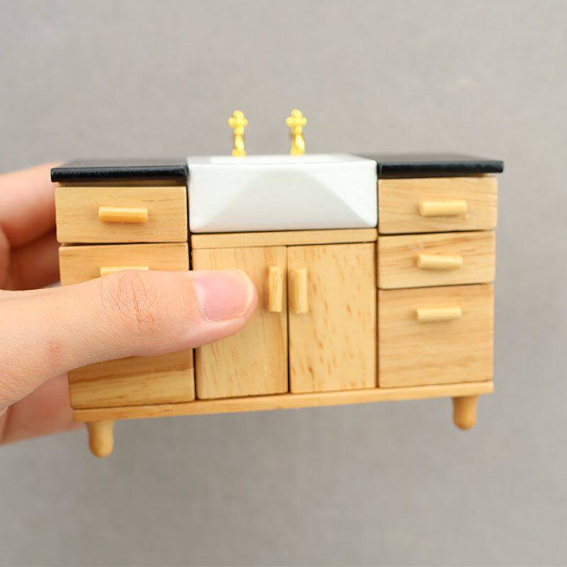 雾岛1:12娃娃屋dollhouse迷你家具洗手间浴室微缩摆件洗手台水槽