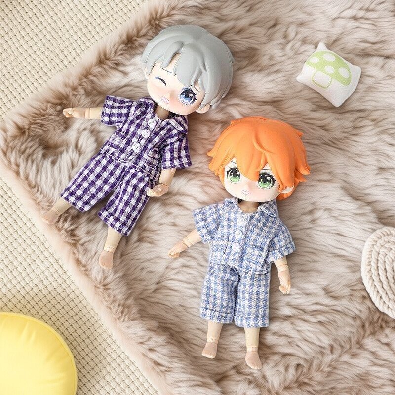 雾岛工坊 ob11格子睡衣套装家居服12分bjd GSC p9阿巳娃娃衣服