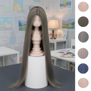 雾岛 bjd sd娃用346分软高温丝混色中分毛胚长直发可手改娃娃假发