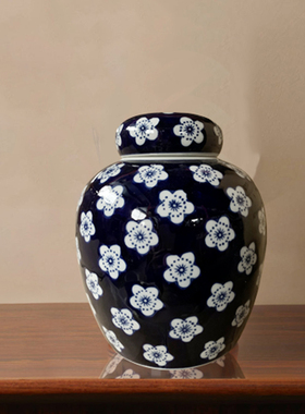 浓青花瓷花瓶陶瓷罐子首饰盒印泥盒玄关客厅新中式小花器桌面摆件