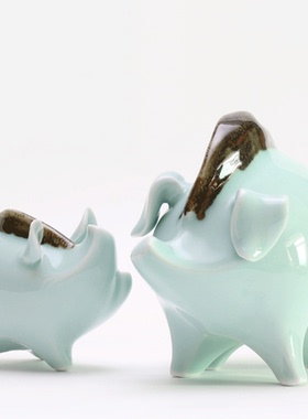 景德镇陶瓷猪摆件轻奢样板房间酒柜创意办公书架桌面装饰品手工猪