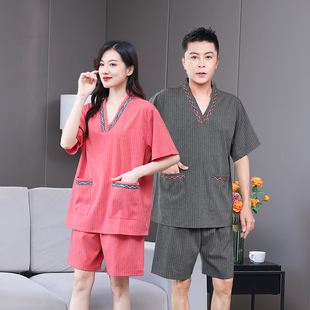 高档弹力苎麻汗蒸服男女款纯棉足疗店按摩桑拿房浴场池洗浴服睡衣