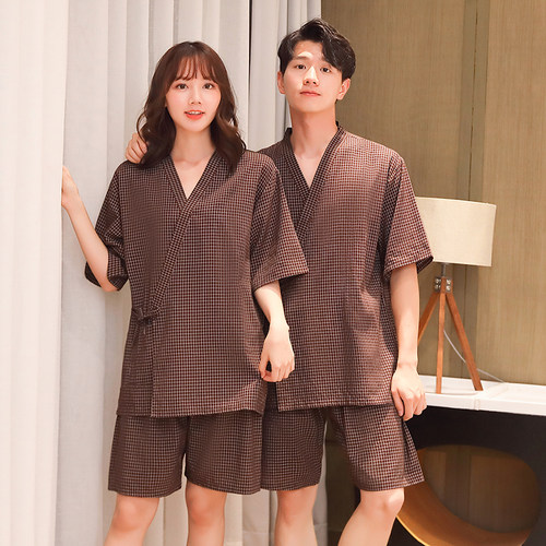 男女情侣款睡衣汗蒸服全棉浴衣桑拿洗浴日式按摩和服纯棉开衫套装