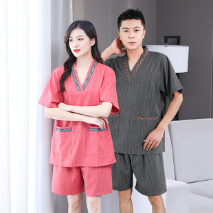 网红风桑拿服按摩足疗店洗浴客人服 高端纯棉暗纹汗蒸服男女情侣款