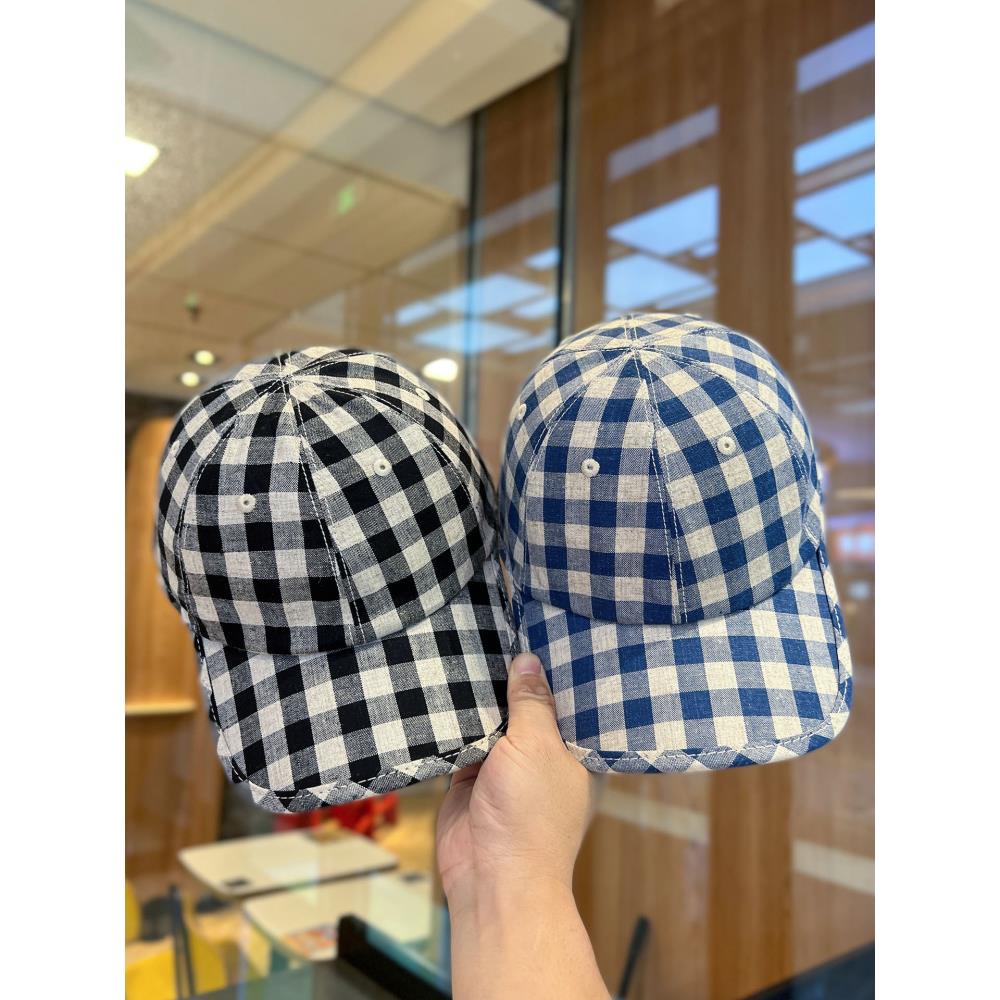 夏季透气亚麻格子显瘦棒球帽软顶
