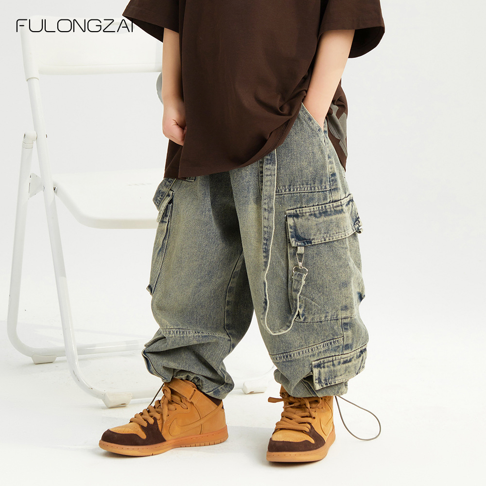 儿童牛仔裤2025年夏季新款男童长裤洋气百搭中大童裤子夏季工装裤