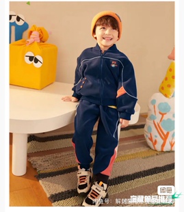 MQ马骑顿100码加绒套装男小童两件套春秋季银狐绒加厚藏青色