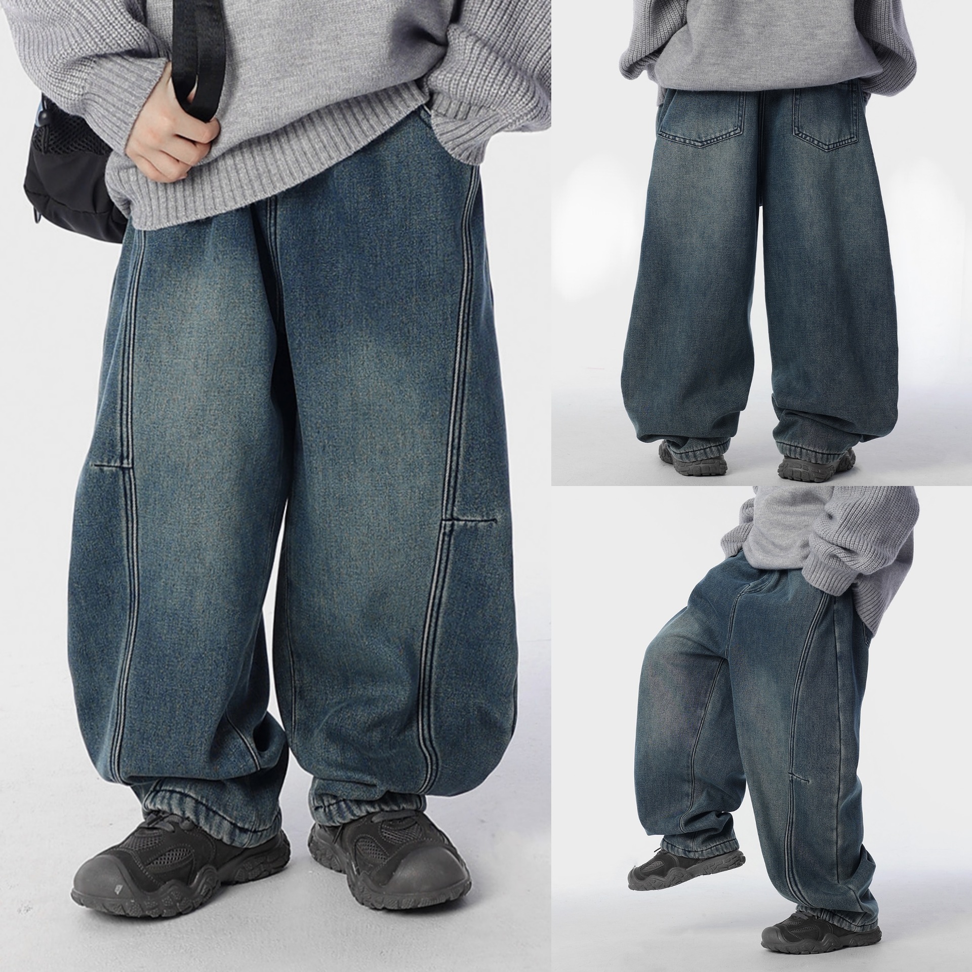 男童牛仔裤2025秋冬新款儿童复古做旧萝卜长裤帅气男宝加绒裤子潮