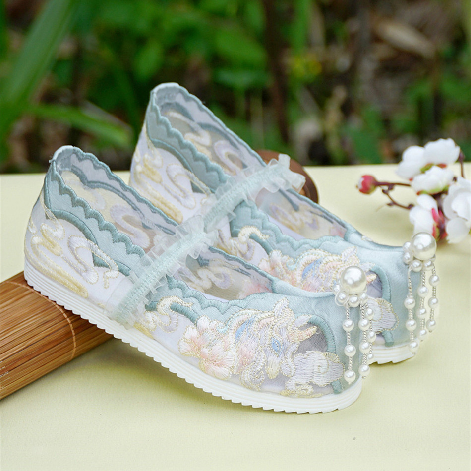 漢服鞋女童兒童古裝鞋網紗鞋夏