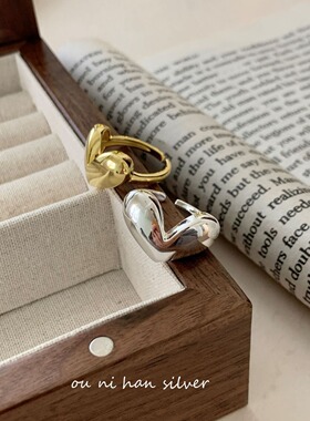 爱心桃心戒指纯银韩国女性