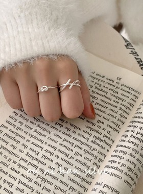 爱心戒指纯银韩版女性