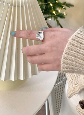 几何爱心戒指纯银韩版女