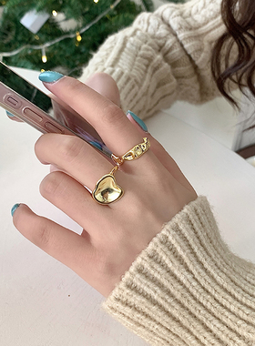 黄金色戒指纯银韩国女