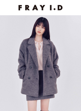 FRAY I.D2025秋冬新品优雅时尚翻领羊毛混纺毛呢外套FWFJ255001