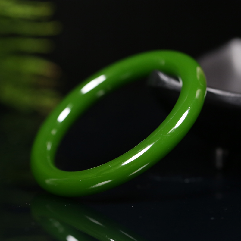 玉翡缘玉器新疆和田菠菜绿碧玉手镯圆条细条菠菜绿细圆条时尚少女