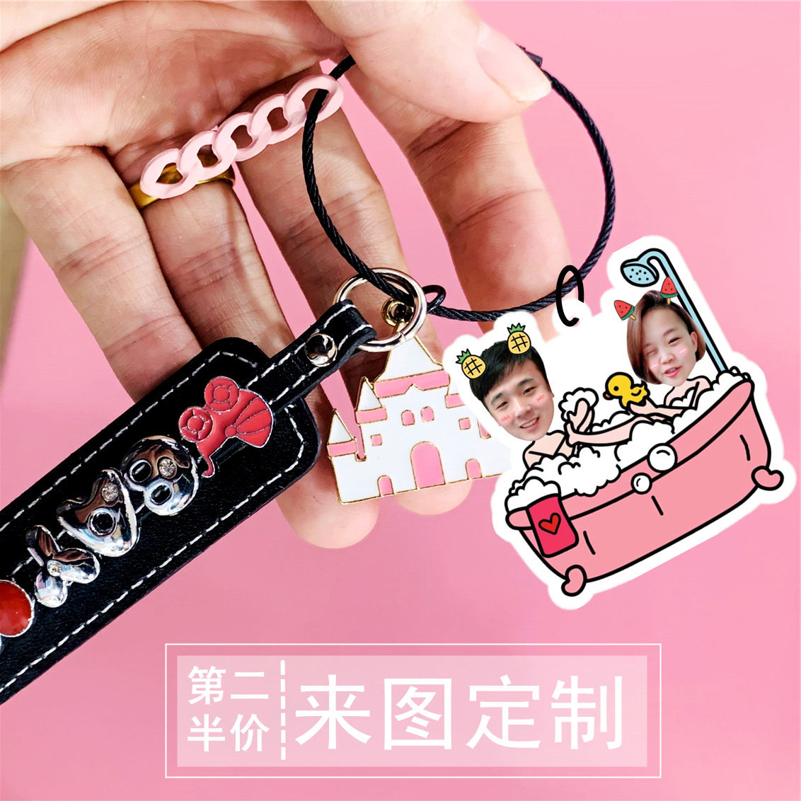 来图定制创意情侣照片挂件汽车钥匙扣diy钥匙链亚克力卡通礼物女