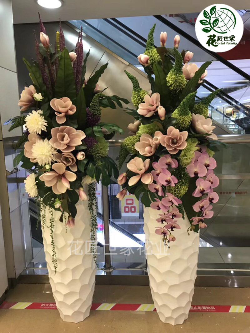 简欧式现代落地高仿真花玉兰蝴蝶兰客厅转角位旋转门大型摆件花艺