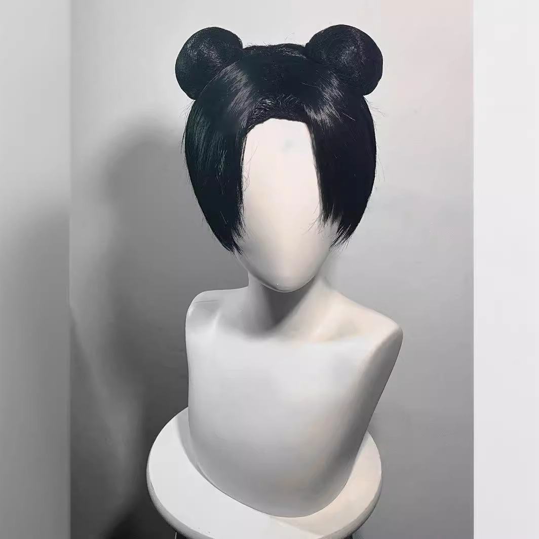 天天黑色中分假发+发包