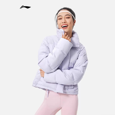 李宁健身系列休闲舒适短羽绒服女子防泼水保暖外套女士AYMU102