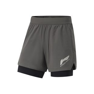 李宁正品 AKSU675 CBA专业篮球系列男子亲肤透气抗菌二合一运动短裤