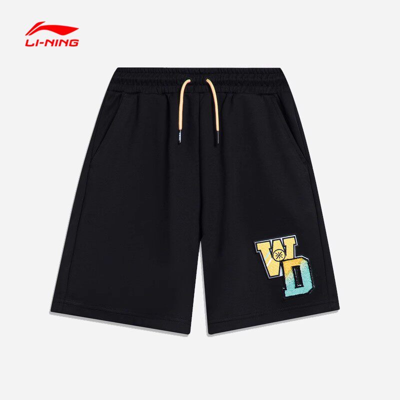 李宁男童篮球韦德系列时尚字母印花宽松直筒运动短卫裤 YKST011