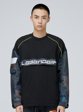 李宁LNG未来玩家系列男女同款宽松印花拼接圆领运动卫衣FCAC007