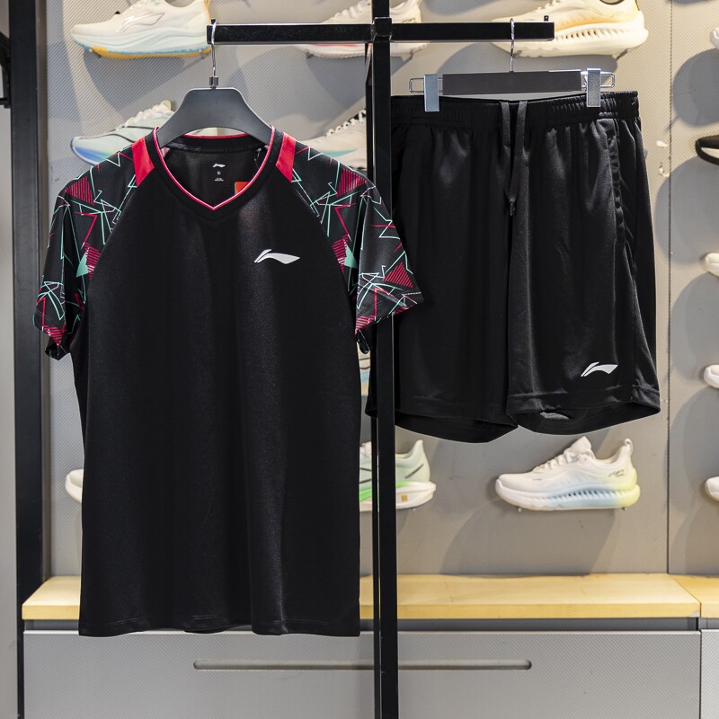 李宁羽毛球服男女同款2025夏季速干凉爽短袖短裤比赛套装AATV015