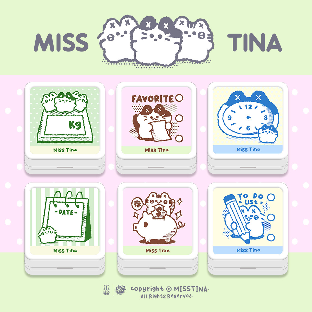 Miss Tina手帐实用手账印章卡通方形印章可爱卡通猫咪光敏