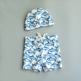 中小童泳裤 男童宝宝鲨鱼泳裤 泳帽 男孩2026新款 高品质韩国儿童泳裤