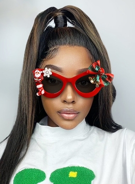 新款圣诞节限定红色独特太阳镜猫眼大框圆框Y2K圣诞老人个性墨镜