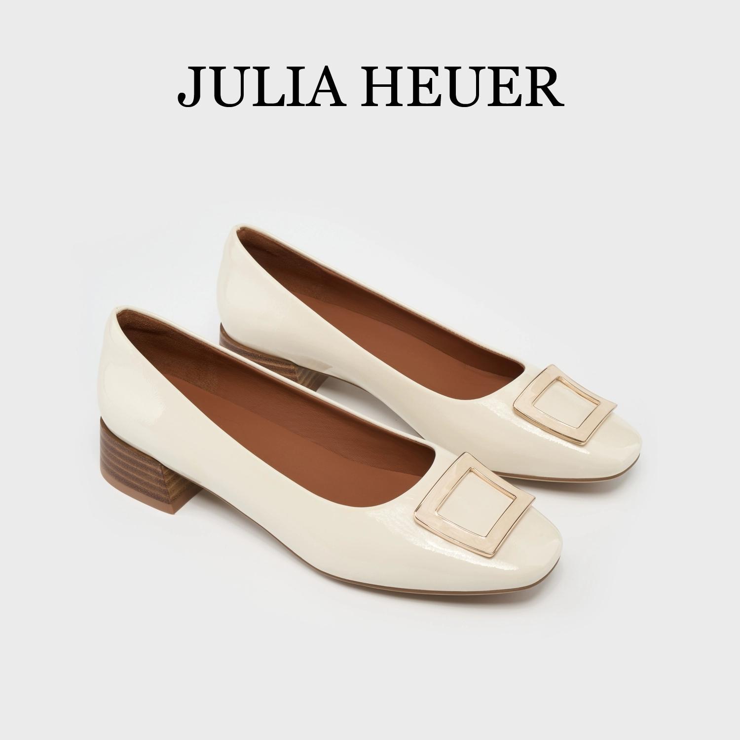 2024JULIAHEUER新款通勤矮跟舒适真皮方扣粗跟鞋浅口高跟女单鞋
