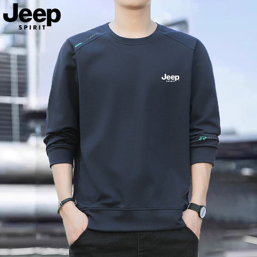 吉普卫衣男士秋冬季2025新款加绒圆领宽松上衣大码休闲长袖打底衫