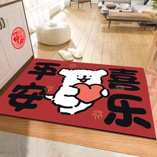 线条小狗卡通新年红色招财入户地垫门口玄关室外耐磨地毯耐脏水洗