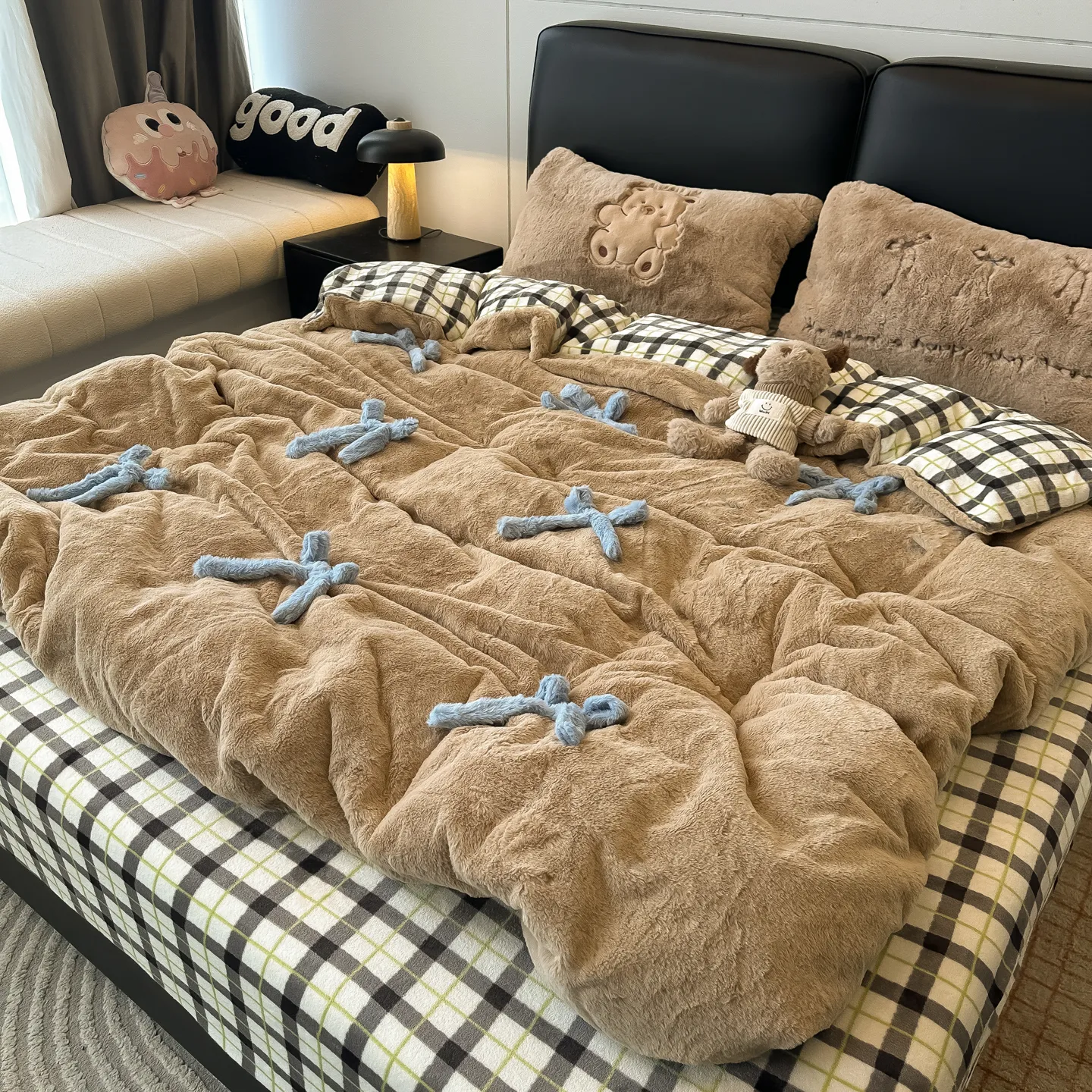 ins立体蝴蝶结加厚保暖兔毛绒四件套被套罩牛奶珊瑚绒宿舍三4件套,床上用品,床品套件/四件套/多件套,淘宝优惠券,粉丝福利购,淘宝优惠卷