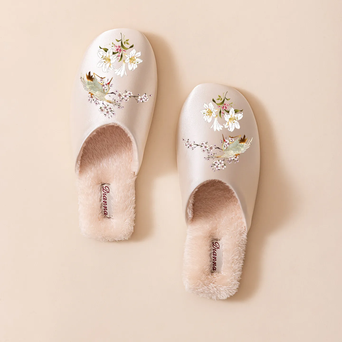 女士棉拖鞋高级感秋冬保暖加绒舒适地板鞋厚底防滑轻奢国风缎面男,女鞋,毛毛鞋,淘宝优惠券,粉丝福利购,淘宝优惠卷