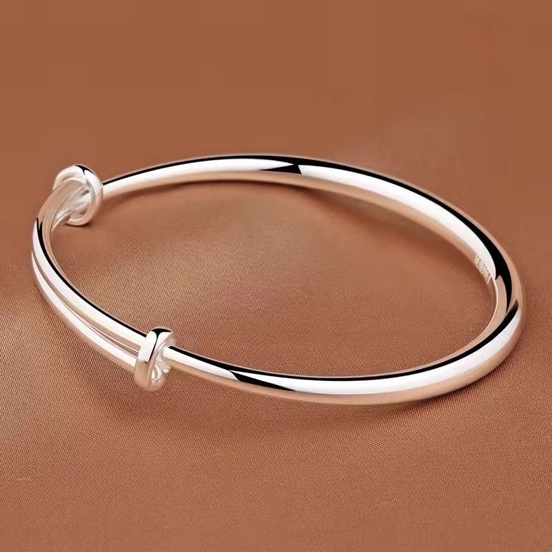 银色手镯女经典光面推拉镯子