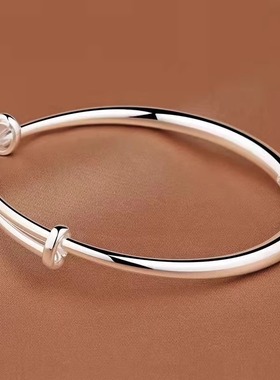 银色手镯女经典光面推拉镯子