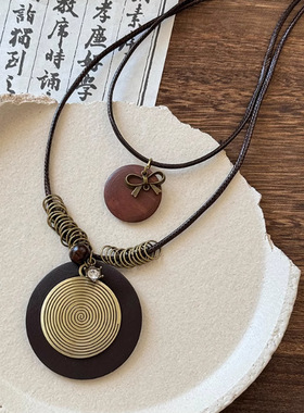 波西米亚民族风项链女款小众设计感颈链新中式复古串珠树叶毛衣