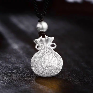 银色钱袋项链男女设计感中国风复古吊坠潮2026年新款福袋配饰吊坠