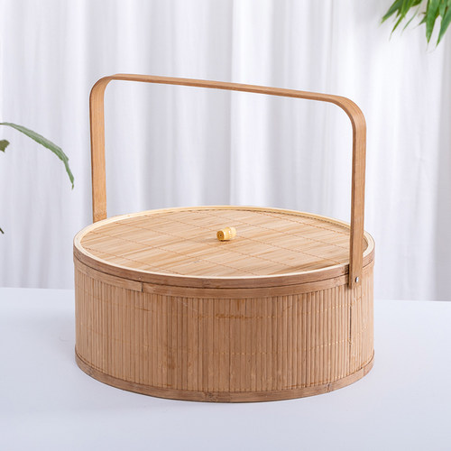 复古中式大圆竹编篮包装新年礼盒