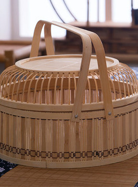 竹编复古篮子原色串丝腌腊特产螃蟹水蜜桃篮青团粽子端午礼盒包装