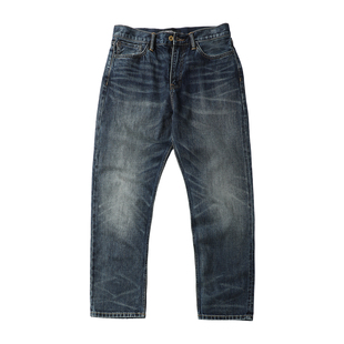 实年服工SN1986工作室单件手作水洗质感赤耳红边牛仔裤 宽松直筒裤