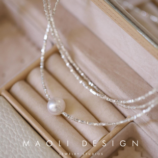 MAOLI/纯手工S925纯银碎银子项链轻奢小众天然淡水珍珠项链锁骨链